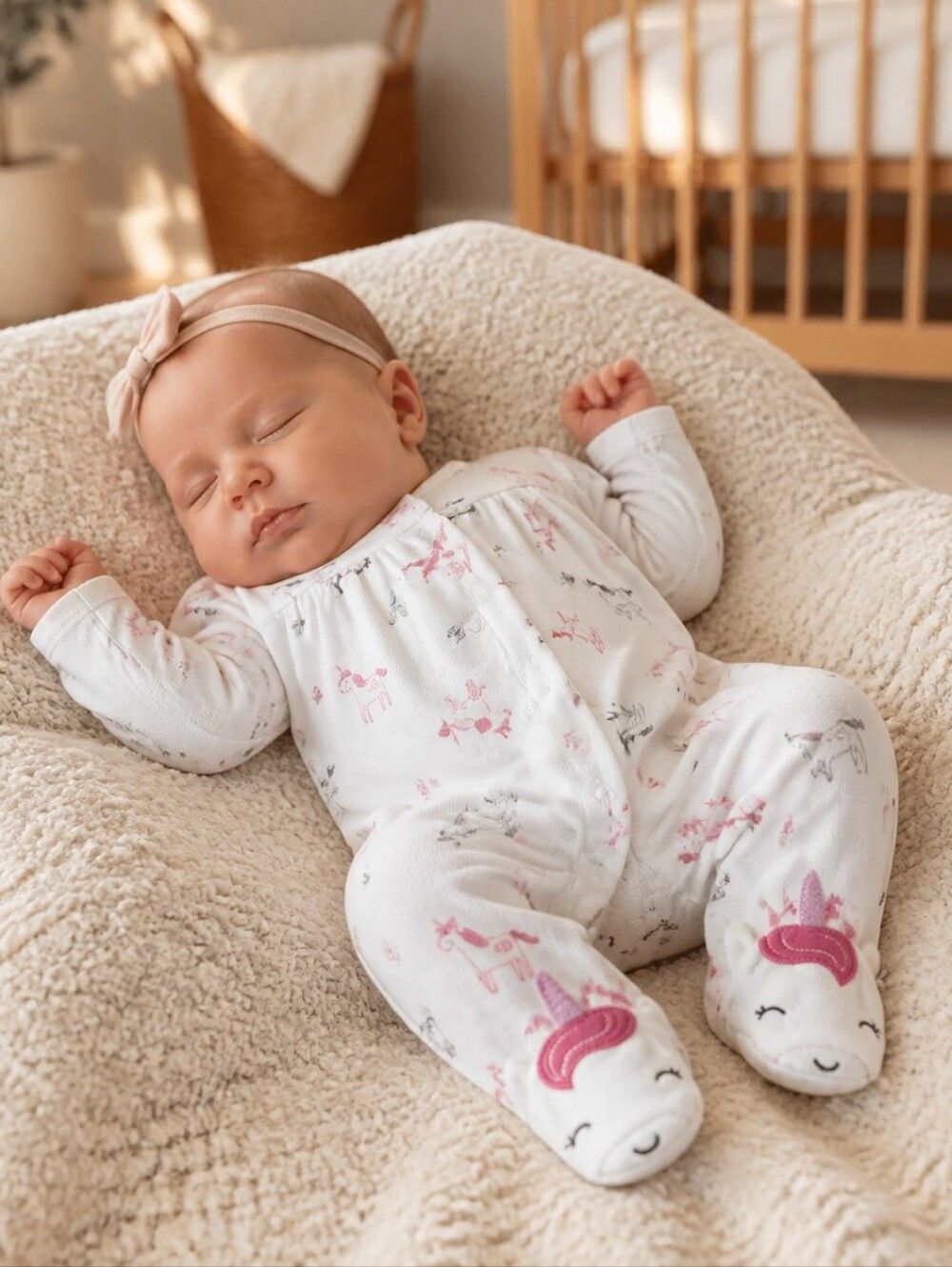 Carter's Girls 0-3M Soft Fleece White Unicorn One-Piece PJ Footie Winter Pajamas
